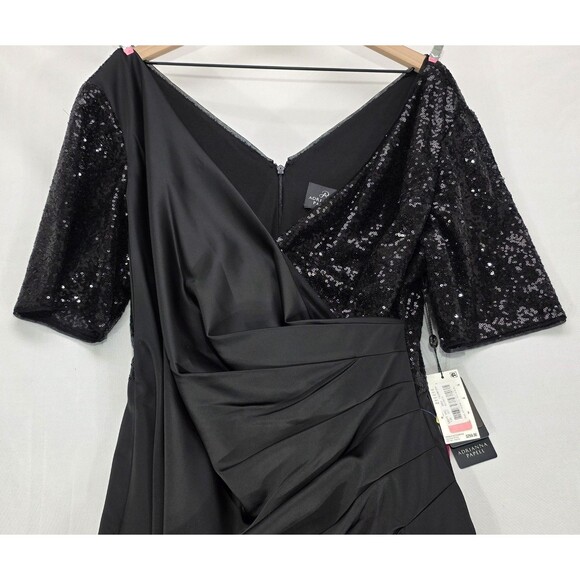 Adrianna Papell Formal Gown Maxi Dress Black Satin Sequin Long NWT Glam 16W - Picture 2 of 16